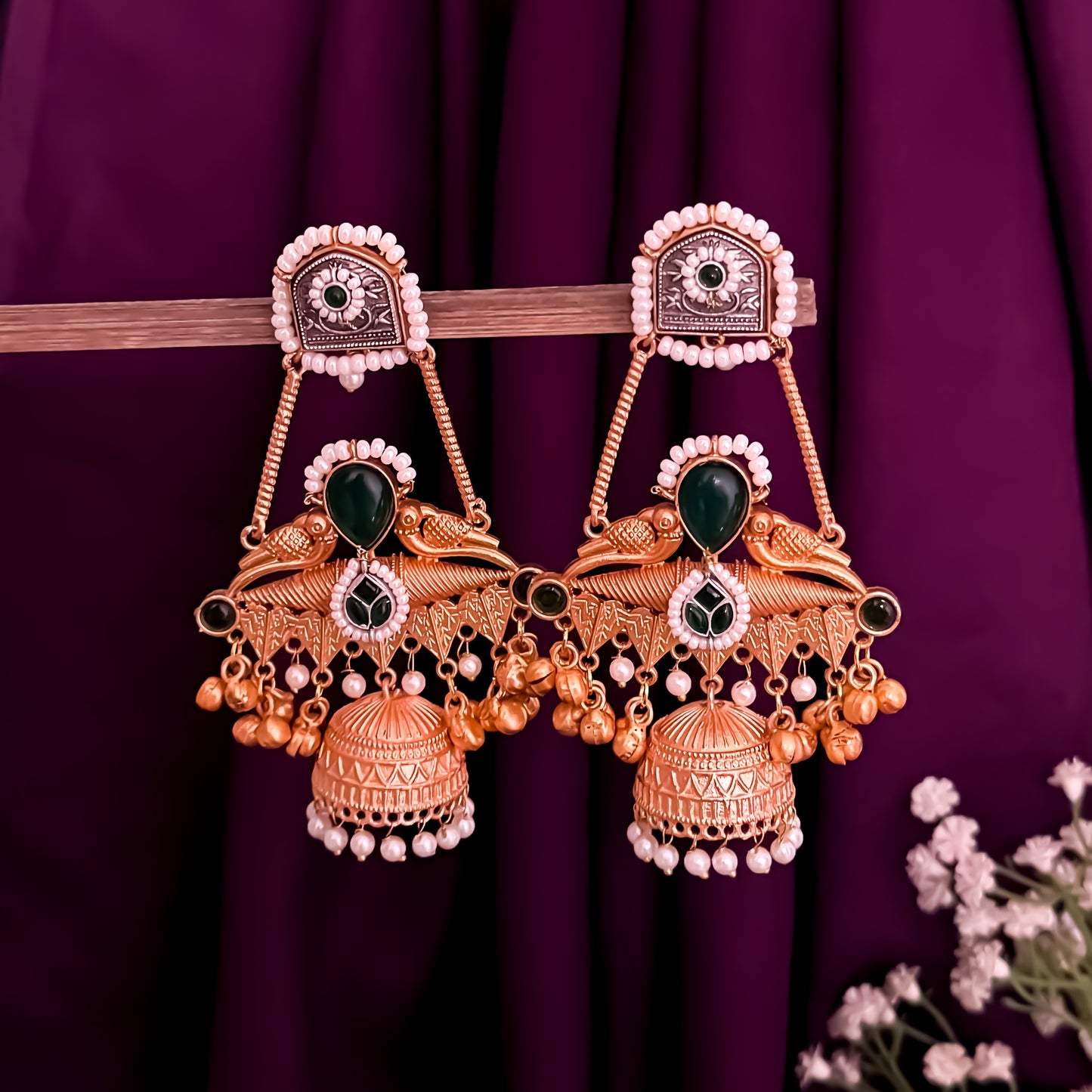 Kinjal Premium Kashmiri Brass Ghungroo Chandbali Earrings