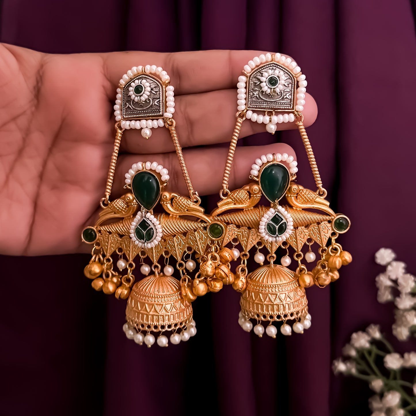 Kinjal Premium Kashmiri Brass Ghungroo Chandbali Earrings