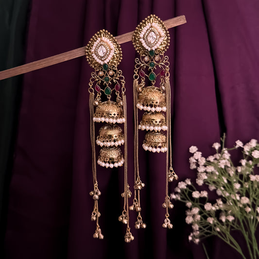 Madhurima Moissanite & AD Kashmiri Brass Dejhoor Ghungroo Jhumka Earrings
