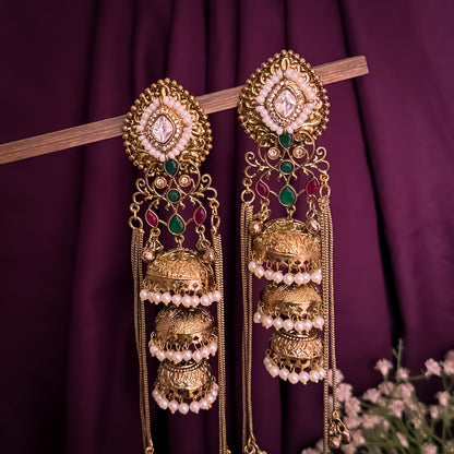 Madhurima Moissanite & AD Kashmiri Brass Dejhoor Ghungroo Jhumka Earrings
