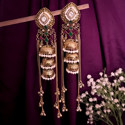 Madhurima Moissanite & AD Kashmiri Brass Dejhoor Ghungroo Jhumka Earrings