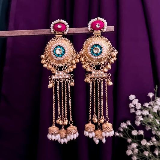Ambika Premium Golden  Kashmiri Brass Hanging Jhumka Earrings
