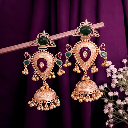 Wamika Premium Golden Kashmiri Brass Jhumka Earrings