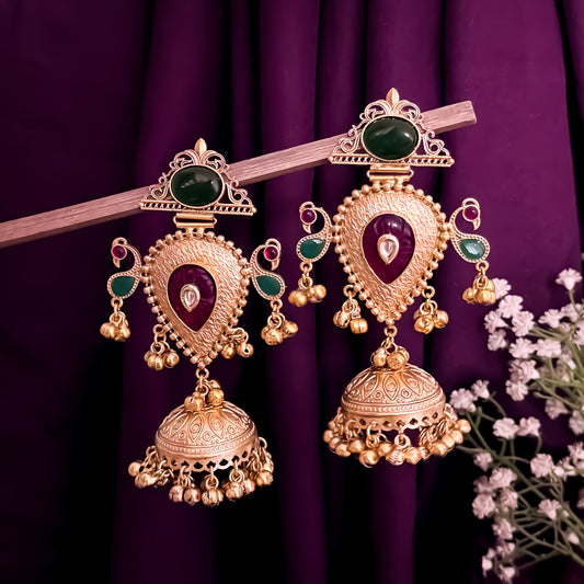 Wamika Premium Golden Kashmiri Brass Jhumka Earrings