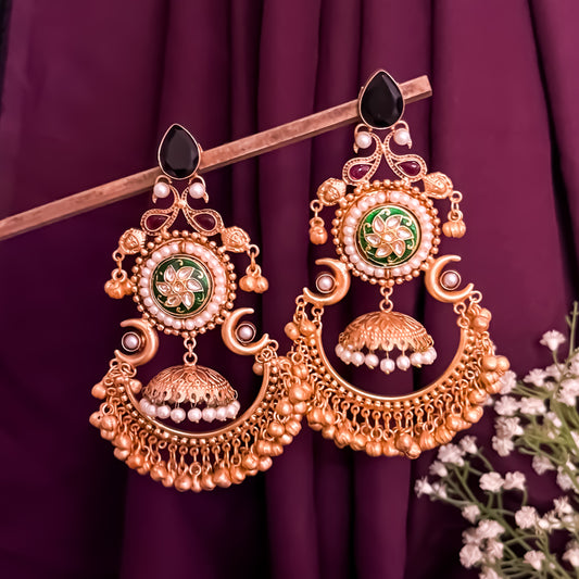 Chitrani Kashmiri Brass Golden Chandbali Earrings