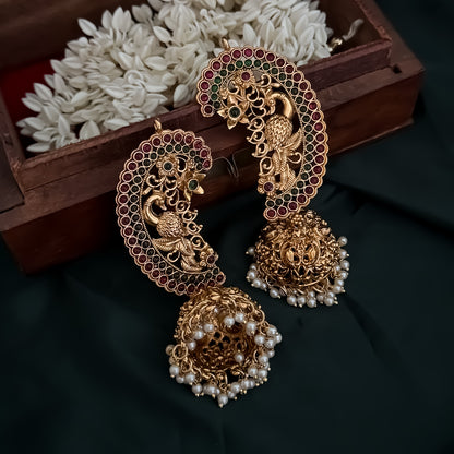 Dhanashree Premium Peacock Temple Gold Earcuff Earrings