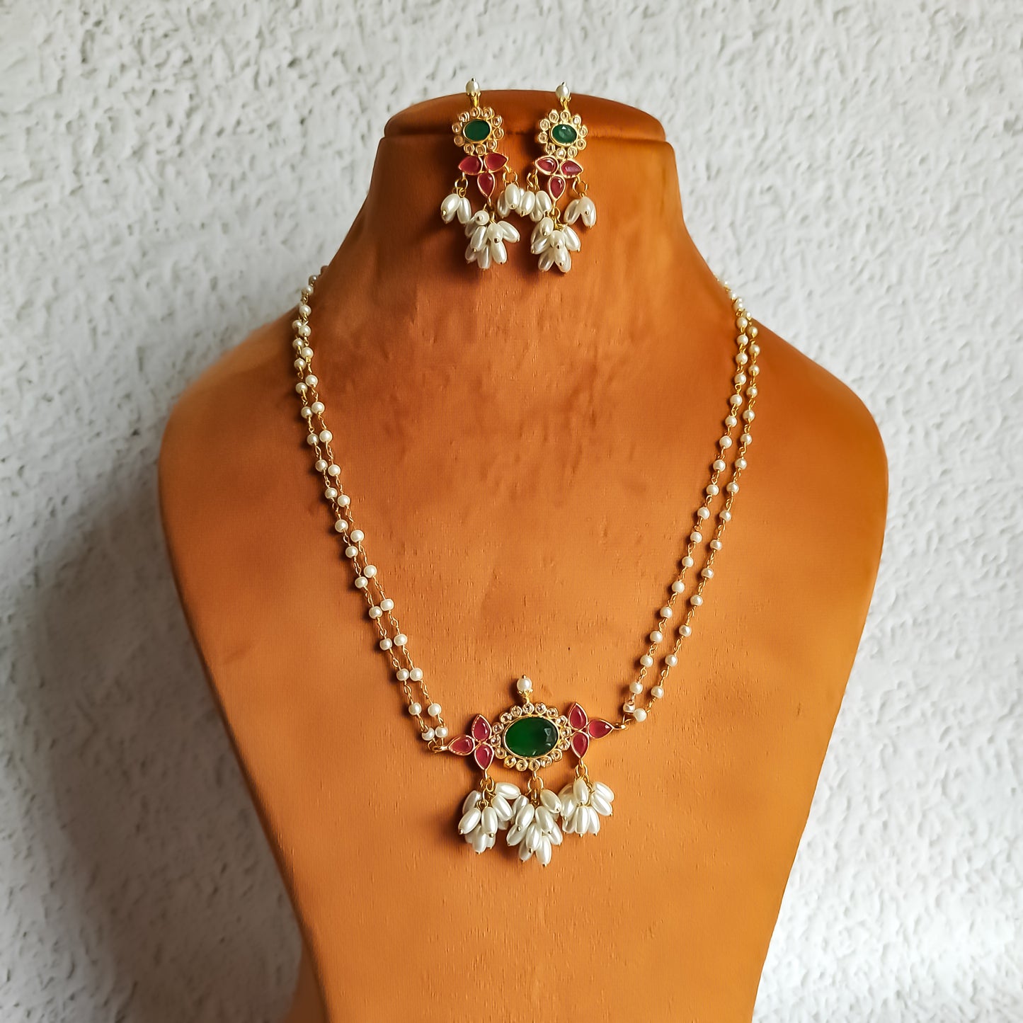 Rice Pearl Drop AD Necklace Set with Earrings