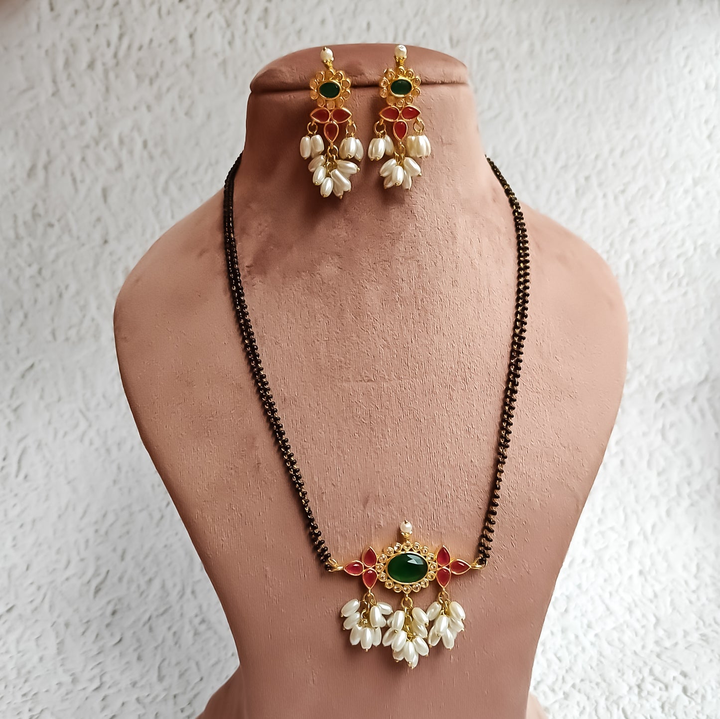 Rice Pearl Drop AD Mangalsutra Set with Earrings