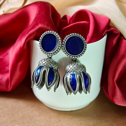 Kamal SLA Brass Meenakari Jhumka Earrings - Blue