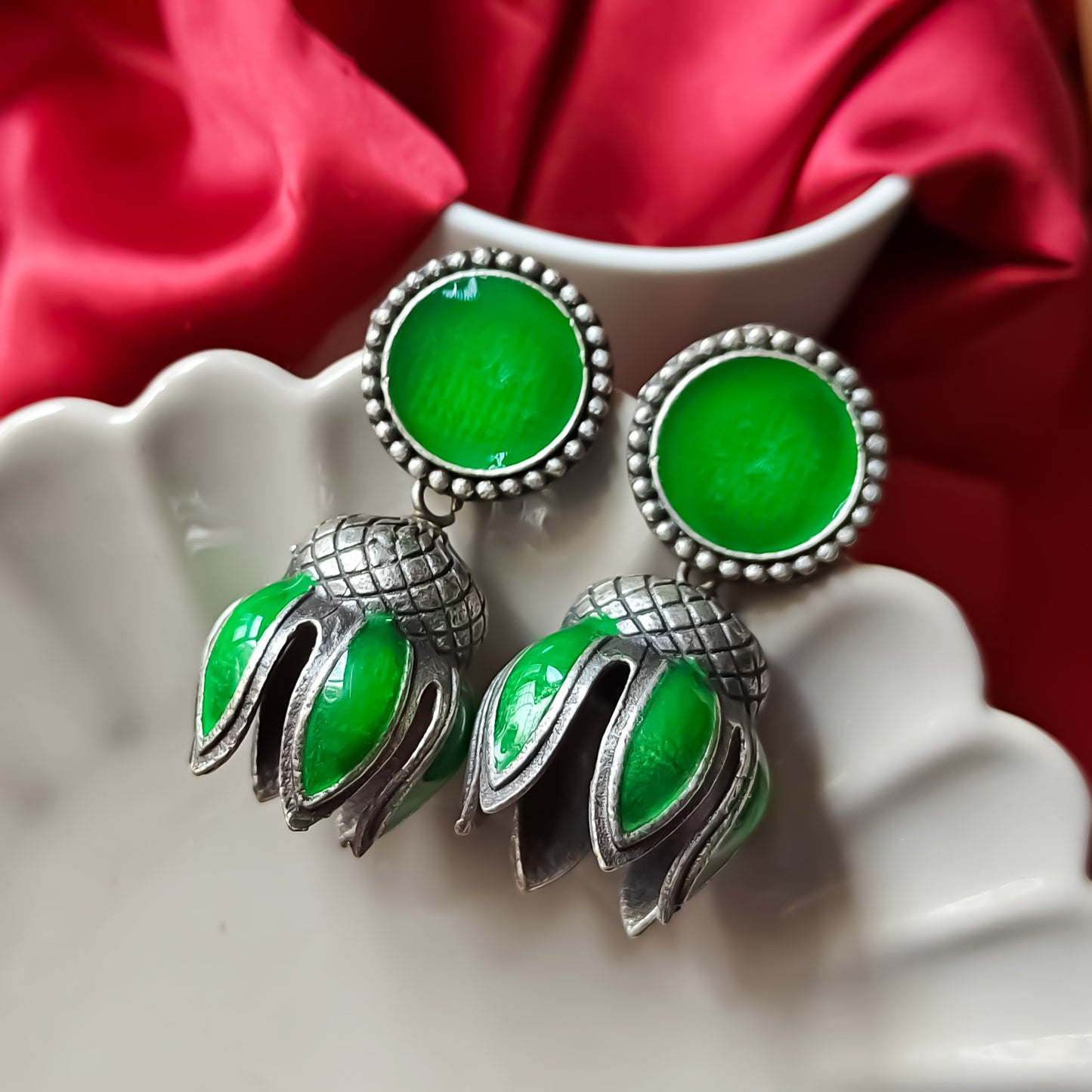 Kamal SLA Brass Meenakari Jhumka Earrings- Green