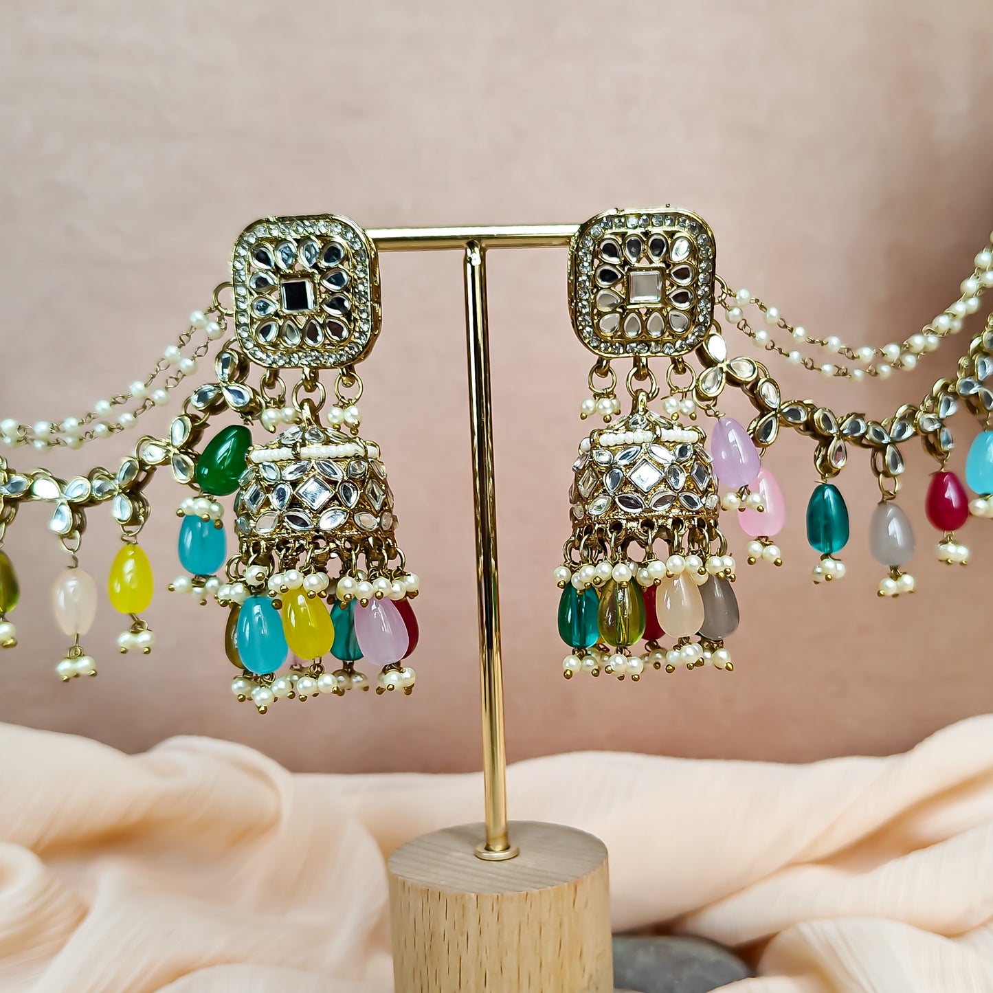 Mohika Mirror Jhumka Earrings with Sahara & Tika Set - Multi