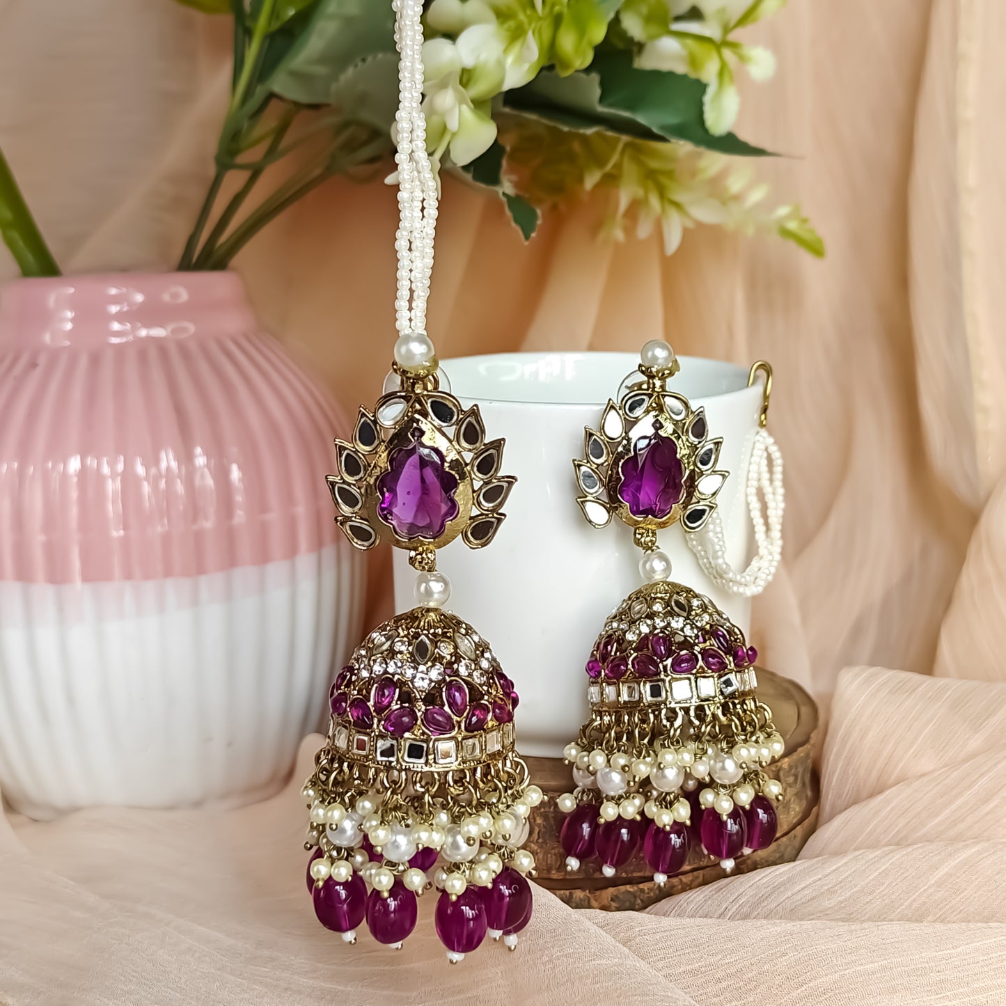 Shagun Jhumka Earrings  - Purple