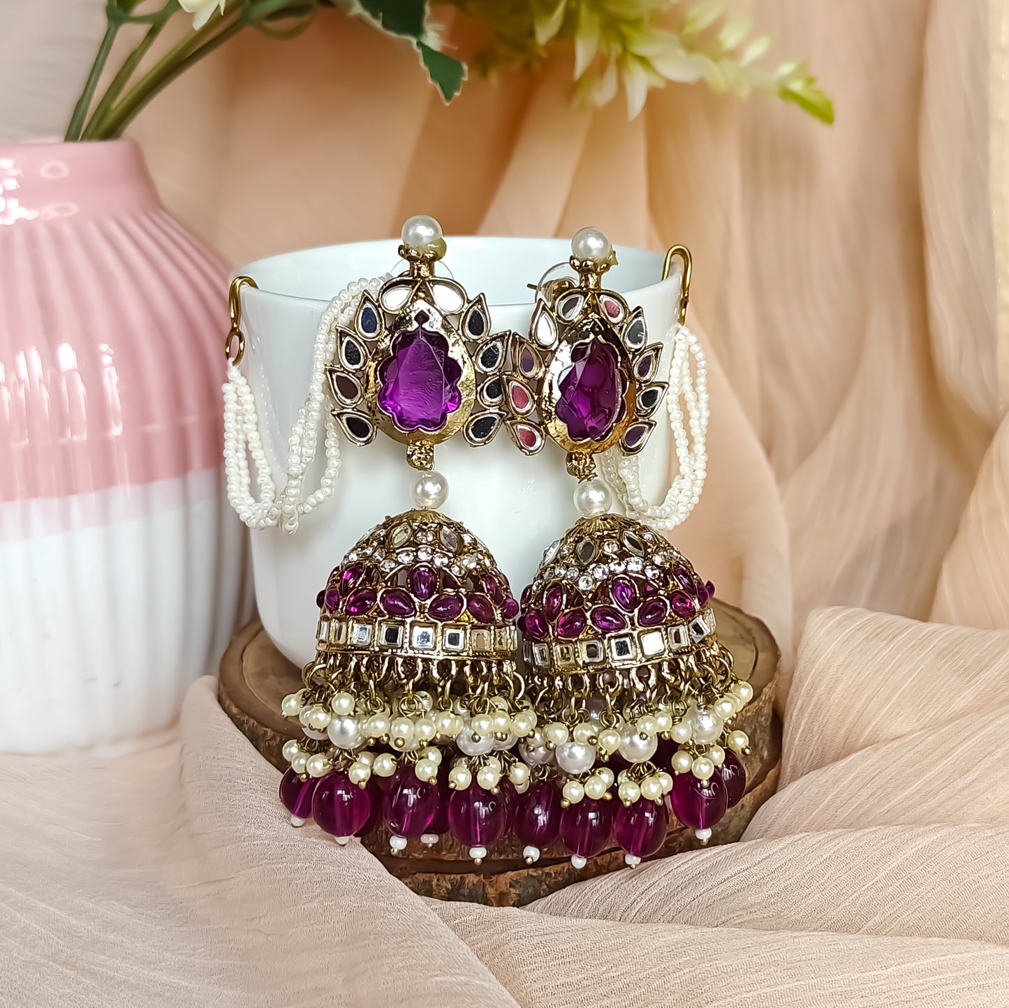 Shagun Jhumka Earrings  - Purple