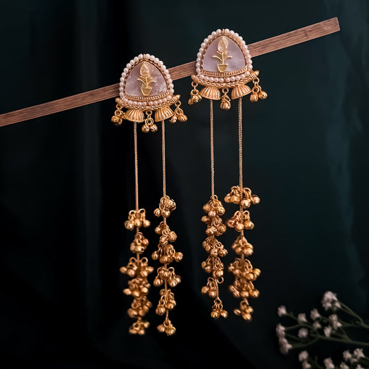 Vishakha MOP Kashmiri Brass Dejhoor Ghungroo Jhumka Earrings - Golden