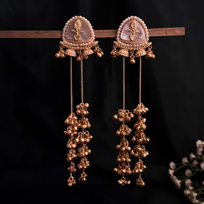 Vishakha MOP Kashmiri Brass Dejhoor Ghungroo Jhumka Earrings - Golden