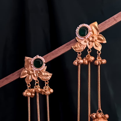 Tarini Premium Kashmiri Brass Dejhoor Ghungroo Jhumka Earrings - Golden & Green