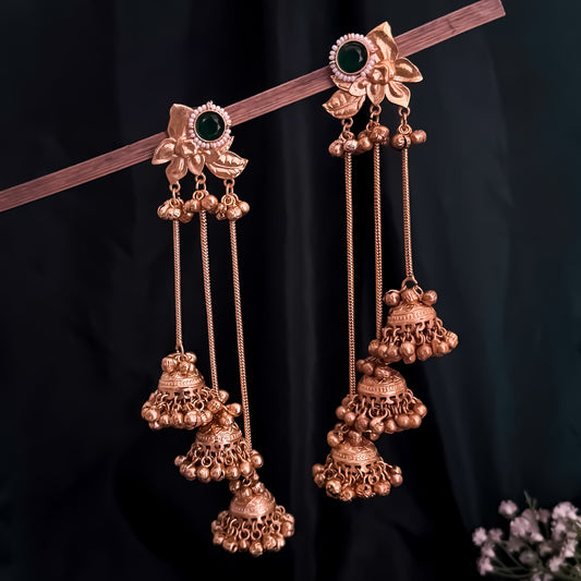 Tarini Premium Kashmiri Brass Dejhoor Ghungroo Jhumka Earrings - Golden & Green
