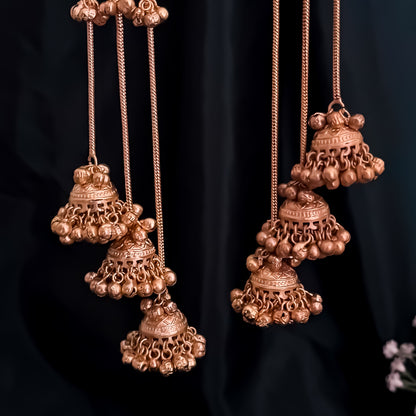 Tarini Premium Kashmiri Brass Dejhoor Ghungroo Jhumka Earrings - Golden & Green
