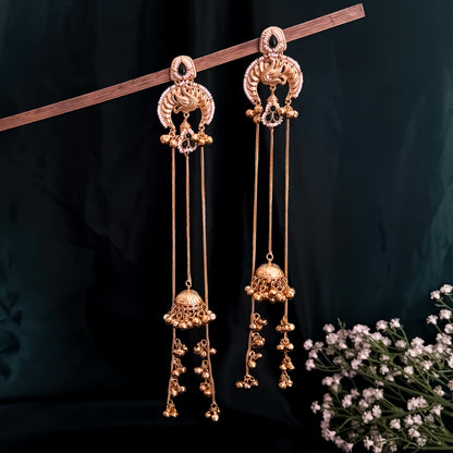 Mayuri Premium Kashmiri Brass Dejhoor Ghungroo Jhumka Earrings - Golden & Green