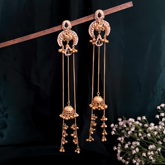Mayuri Premium Kashmiri Brass Dejhoor Ghungroo Jhumka Earrings - Golden & Green