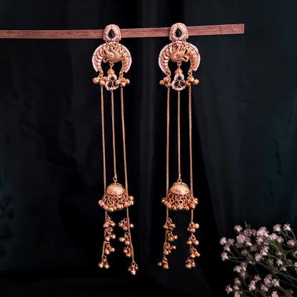 Mayuri Premium Kashmiri Brass Dejhoor Ghungroo Jhumka Earrings - Golden & Green