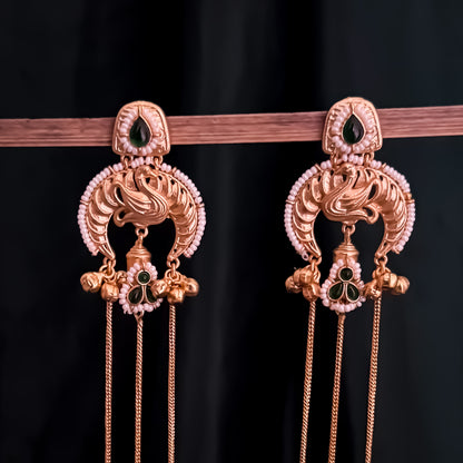 Mayuri Premium Kashmiri Brass Dejhoor Ghungroo Jhumka Earrings - Golden & Green
