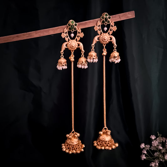 Kiran Premium Kashmiri Brass Dejhoor Ghungroo Jhumka Earrings - Golden & Green