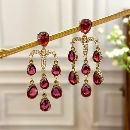 Sharon Chandelier Dangler Chandbali Earrings  - Wine