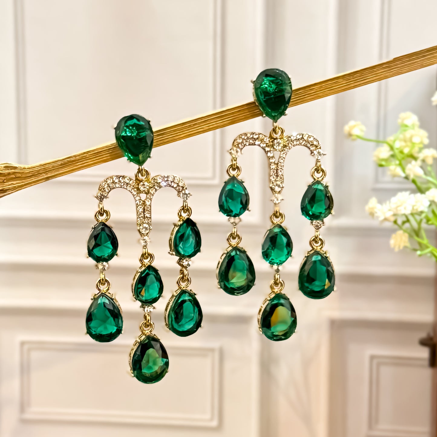 Sharon Chandelier Dangler Chandbali Earrings  - Green