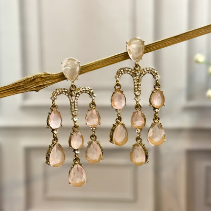 Sharon Chandelier Dangler Chandbali Earrings  - Baby Pink
