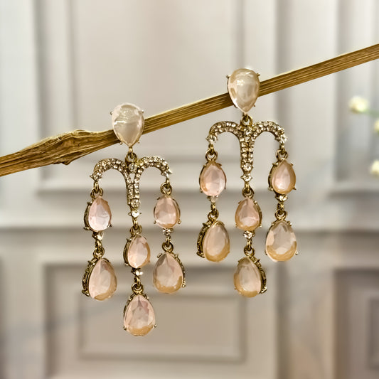 Sharon Chandelier Dangler Chandbali Earrings  - Baby Pink