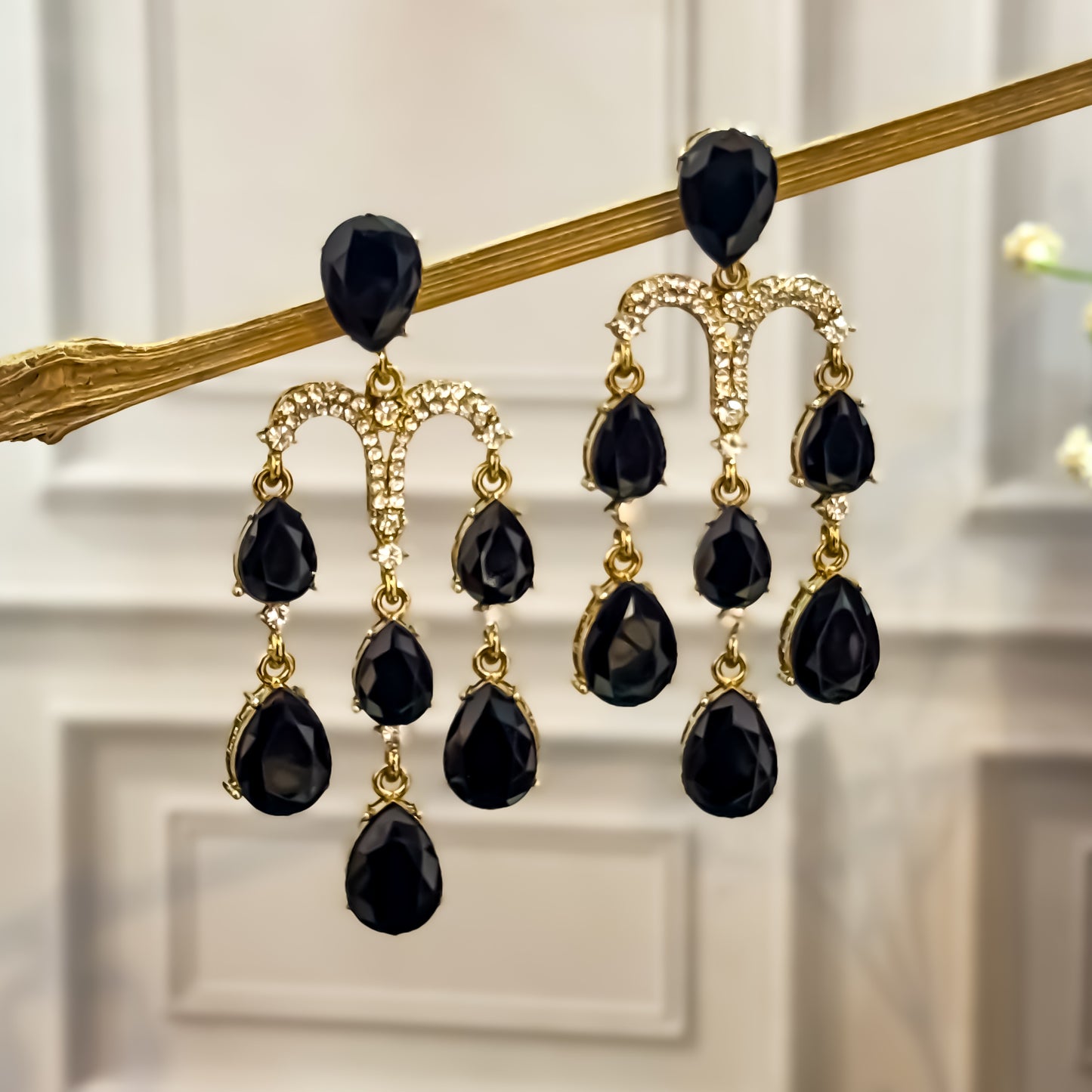 Sharon Chandelier Dangler Chandbali Earrings - Black