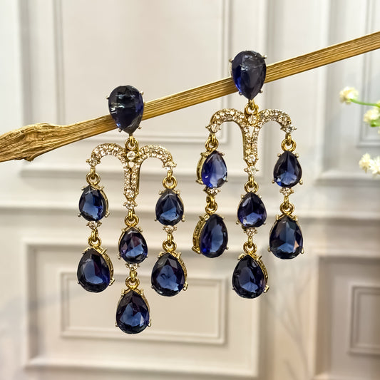 Sharon Chandelier Dangler Chandbali Earrings - Blue