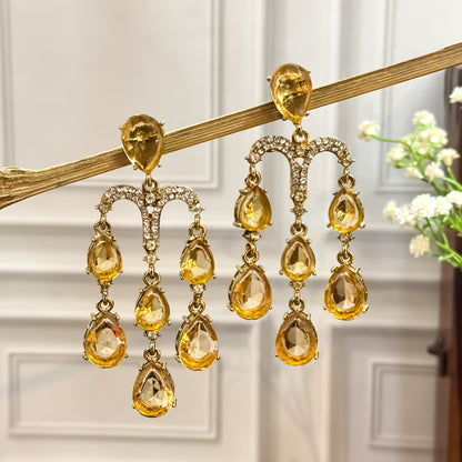 Sharon Chandelier Dangler Chandbali Earrings  - Champagne Gold
