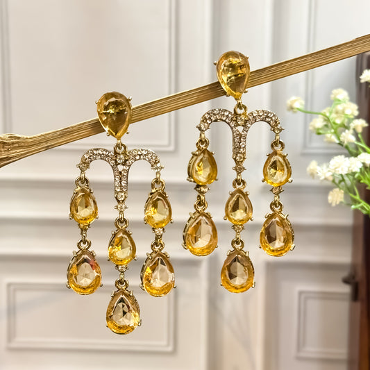 Sharon Chandelier Dangler Chandbali Earrings  - Champagne Gold
