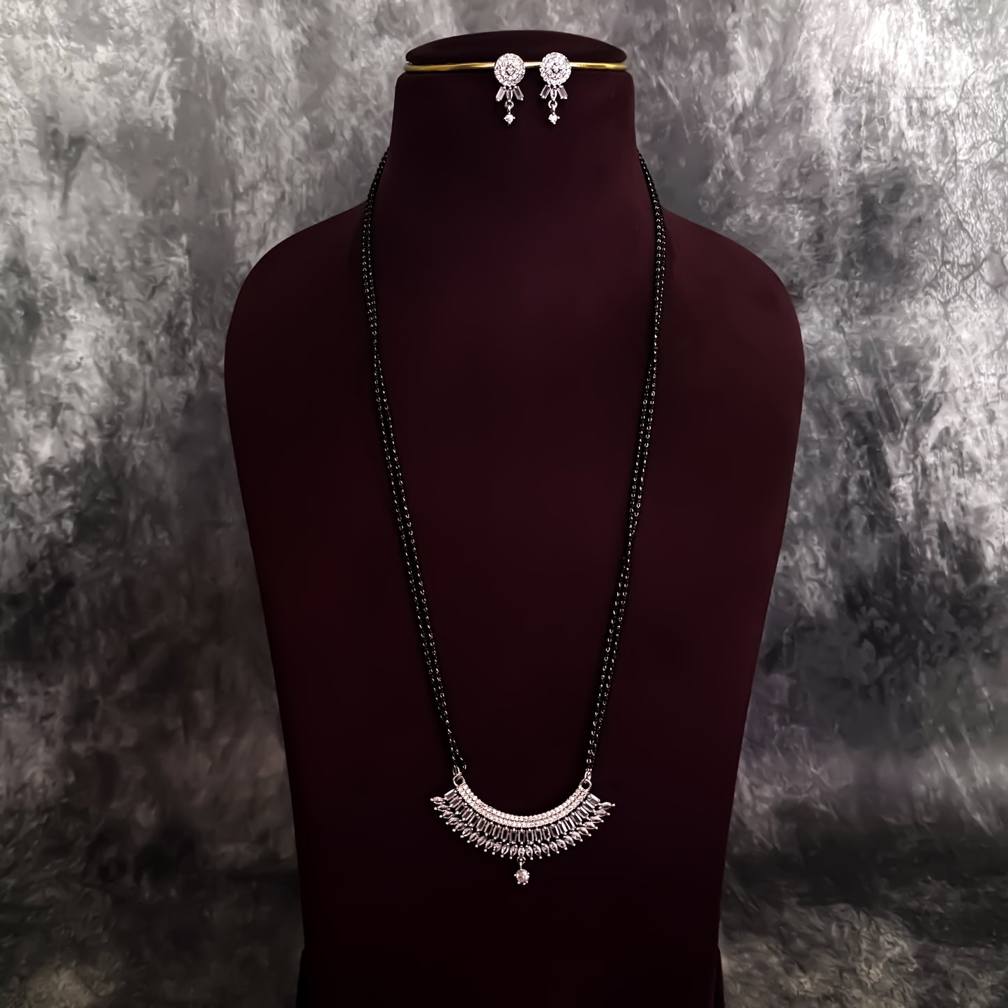 Anastasia Double Layered Silver American Diamond Mangalsutra with Earrings
