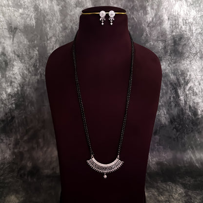 Anastasia Double Layered Silver American Diamond Mangalsutra with Earrings