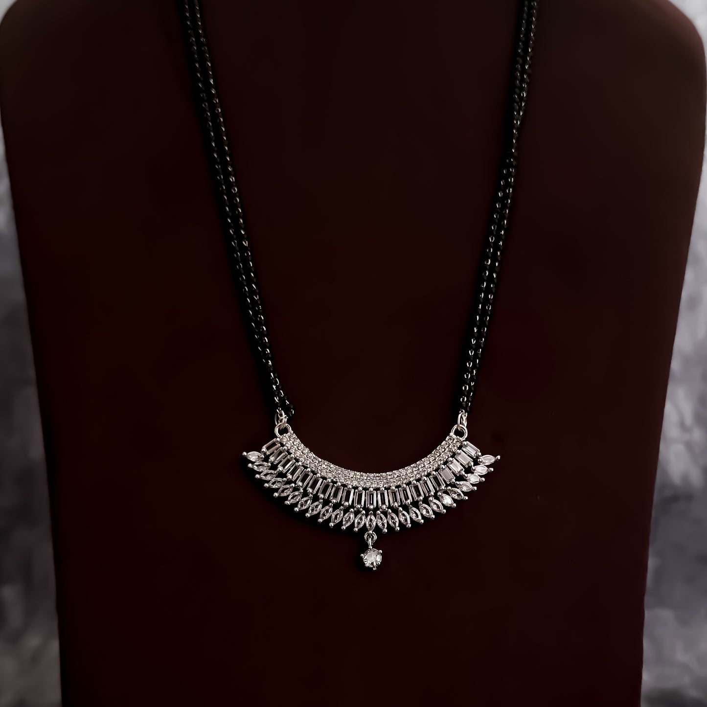 Anastasia Double Layered Silver American Diamond Mangalsutra with Earrings