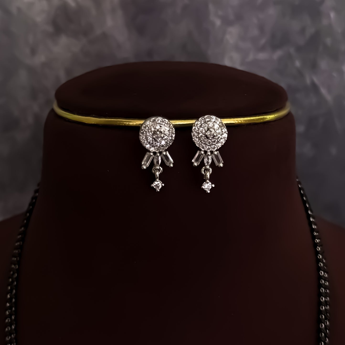 Anastasia Double Layered Silver American Diamond Mangalsutra with Earrings