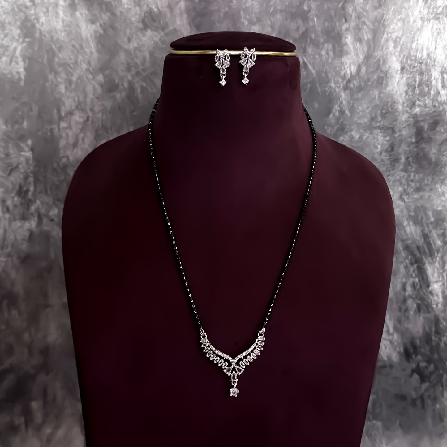 Veronica Silver American Diamond Mangalsutra with Earrings