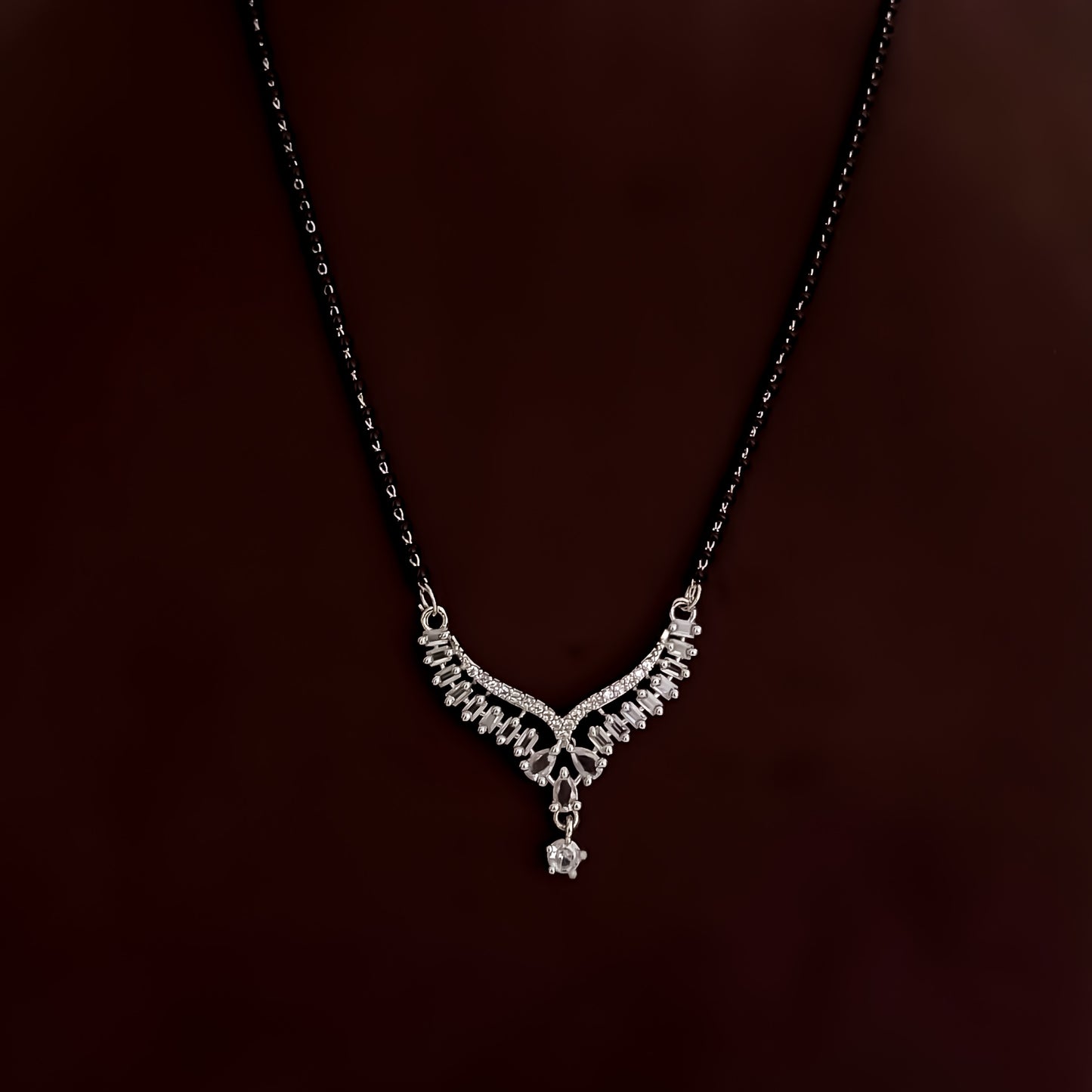 Veronica Silver American Diamond Mangalsutra with Earrings