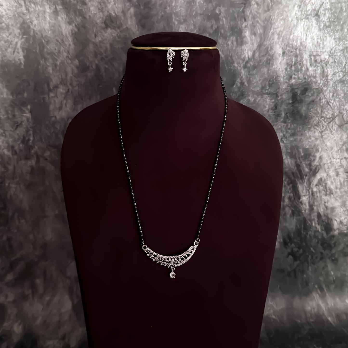 Adelina Silver American Diamond Mangalsutra with Earrings