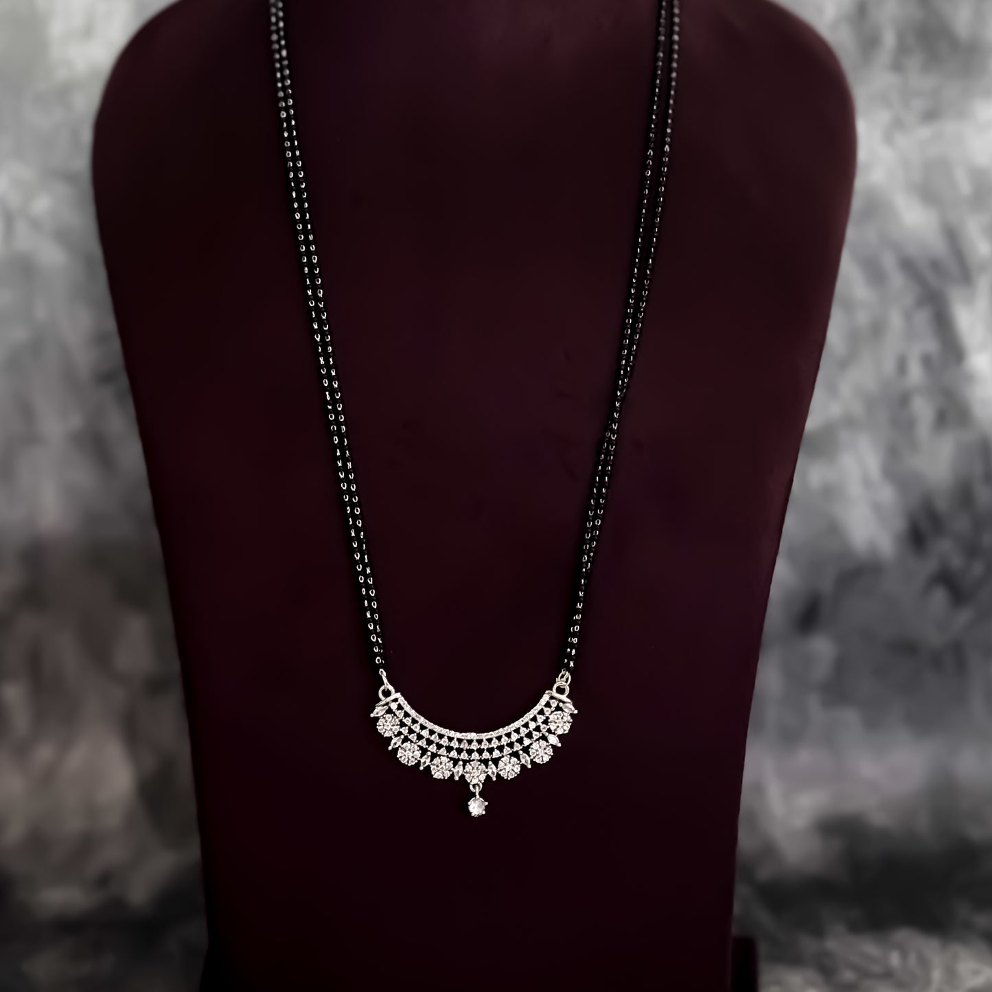 Claudia Double Layered Silver American Diamond Mangalsutra with Earrings