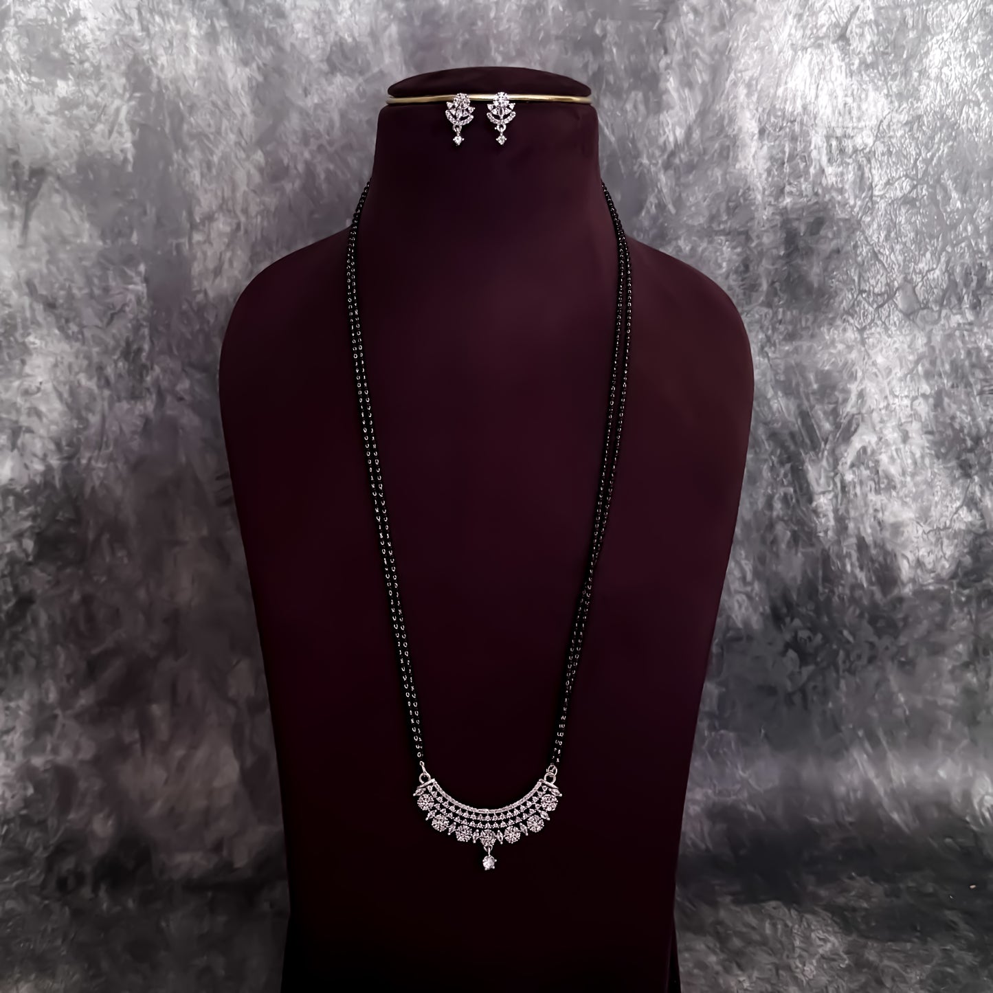 Claudia Double Layered Silver American Diamond Mangalsutra with Earrings