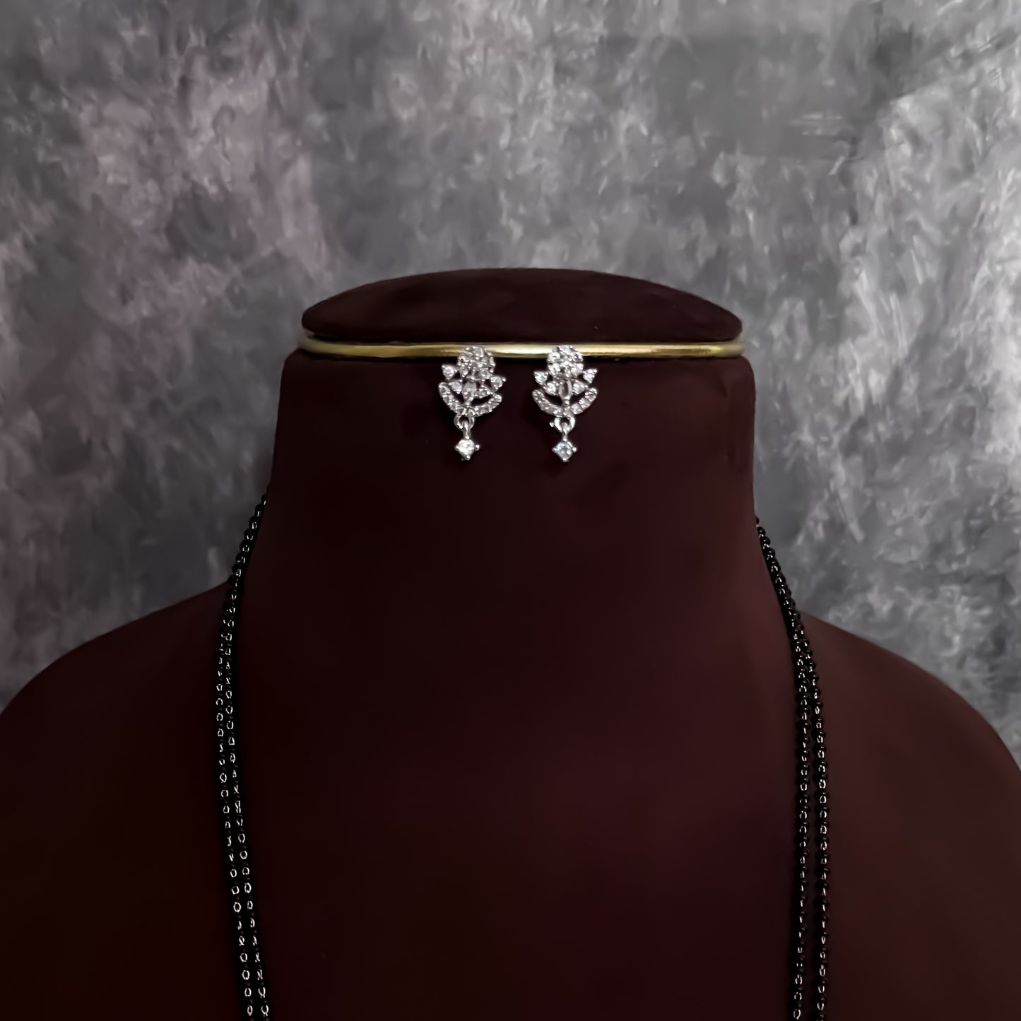 Claudia Double Layered Silver American Diamond Mangalsutra with Earrings