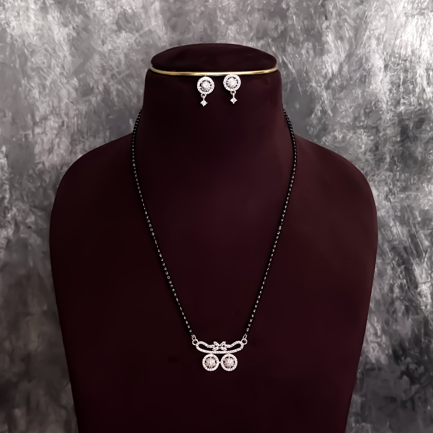 Gizelle Silver American Diamond Mangalsutra with Earrings