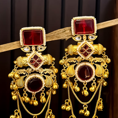 Patralekha Kashmiri Brass Dejhoor Ghungroo Jhumka Earrings - Maroon