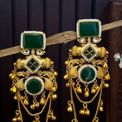 Patralekha Kashmiri Brass Dejhoor Ghungroo Jhumka Earrings - Green