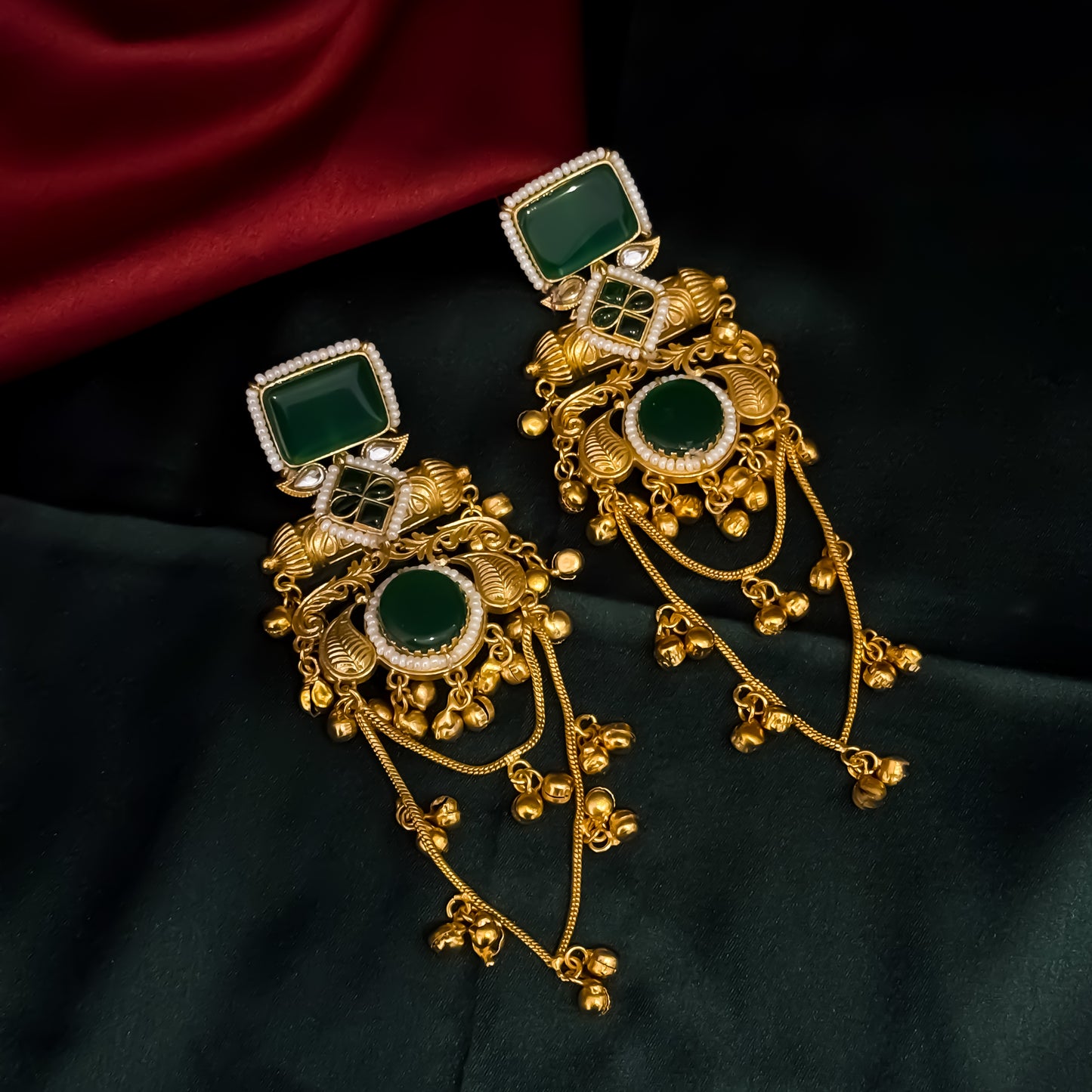 Patralekha Kashmiri Brass Dejhoor Ghungroo Jhumka Earrings - Green