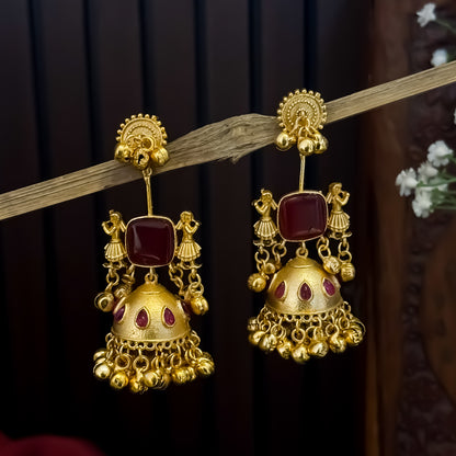 Baraat Premium Kashmiri Brass Dejhoor Earrings - Maroon